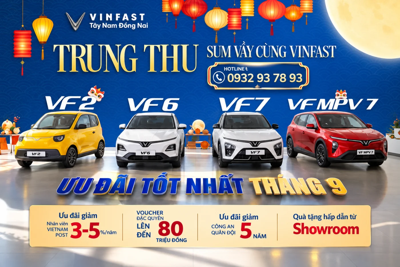 VinFast Tây Nam Đồng Nai ưu đãi tháng 9: Sum vầy Trung Thu, nhận ngay ưu đãi hấp dẫn